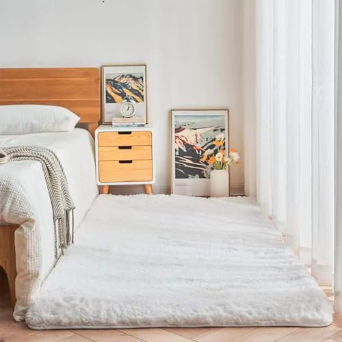 Alfombra de lana de oveja de color beige, suave, moderna, antideslizante, lavable, para sala de estar, dormitorio y salón, 120 x 180 cm