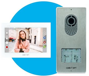 CAME Kit videocitofonico con videocitofono XTS Wi-Fi full touch screen display 7 colore bianco versione per audiolesi, targa esterna LVC/01, un pulsante con targhetta porta-nome e un alimentatore