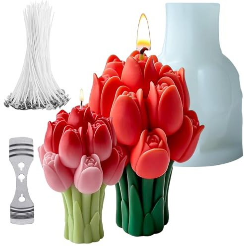 Molde de tulipán - Ramos moldes 3D para velas de tulipán en forma de flor de tulipán, moldes de jabón hechos a mano para hacer velas, manualidades de resina, decoración de pasteles de fondant