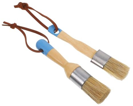 NUOBESTY 2pcs Versatile Chalk Paint Bristle Brush Set Soft Bristles Round Head Brush for Home Decor Fine Art Painting