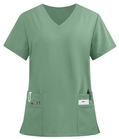 Generisch Damen Kasacks Einfarbig Pflege Kleidung Abfallende-Schulter Medizinische Arbeitskleidung mit Taschen Kurzarm Kasack