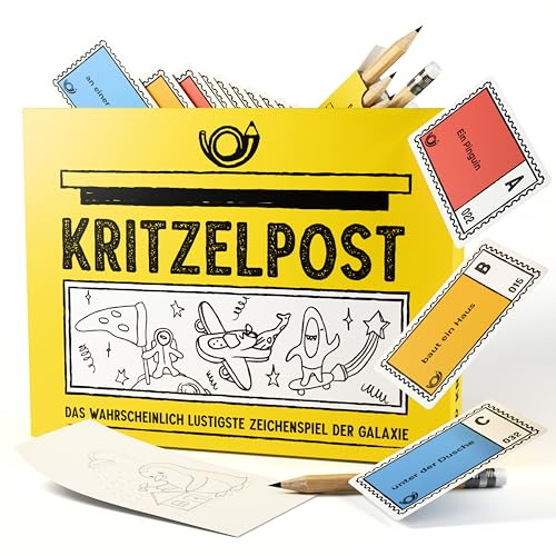 Toleva Kritzelpost - Das lustige Zeichenspiel für 4-16 Personen ab 8 Jahren | Partyspiele für Erwachsene wie stille Post, Extrem witziges Gemeinschaftsspiel & Familienspiel, Kleines Mitbringsel