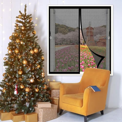 Mosquiteras de Ventanas 103 x 120 cm Evita El Paso de Insectos, para Dejar Pasar El Aire Mosquitera Magnetica Ventana para Puertas de Salón Balcón Corredor, Negro