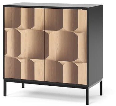 Vicco Sideboard Eliza, Schwarz/Eiche, 80 x 81.2 cm | mit 2 Türen, Push-to-Open Mechanismus und pflegeleichter Oberfläche