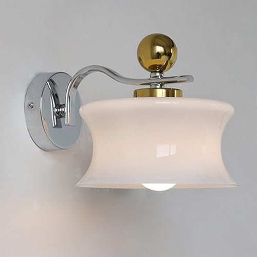 Applique da parete in vetro, lampada da parete vintage a 1 luce, finitura cromata, lampada da parete per interni cablata, decorazione per la casa, per soggiorno, camera da letto, comodino, scale
