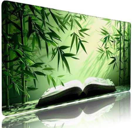 Tapis de Souris XXL Vert sous Main Bureau Gaming Accessoire Clavier Mouse Pad Bambou Etendu Large Tapis Gaming 1000x500x3mm Protection Bureau Base en Caoutchouc, Bords Surpiqué Antidérapant d-937