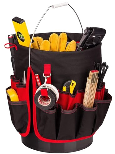 Garden Tools Bucket Organizer, Multi Function Belt Bag, 12.2x7.87x9.06 Inch Waterproof Buckets Insert & Elastic Loops, Tool Pouch for Screwdriver, Levels Pliers, Pens, and Wrenches