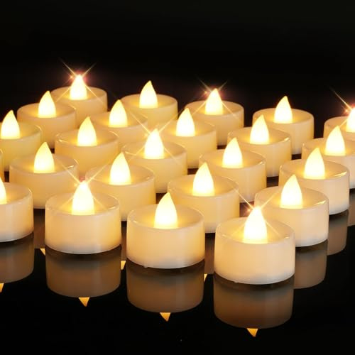 Homemory 24 Stück Flammenlose Teelichter, LED-Teelichter, Kerzen mit integriertem 6-Stunden-Timer,für Halloween, Weihnachten, Hochzeit, Tischdekoration (Warmweiß) | Batterie Flackernde Electric Kerzen,6 Std. EIN/18 Std. AUS, 150+ Std,Weihnachten Hochzeiten, Wohnen, Battey enthalte