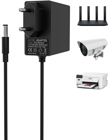 RENGOGA 9V 1A Adaptador de Corriente Fuente de Alimentación, Cargador Fuente de Poder AC/DC con Conector 5,5 x 2,1 mm, para Impresora, Escáner, Switch, Router, Arduino, Tiras LED, Cámara CCTV