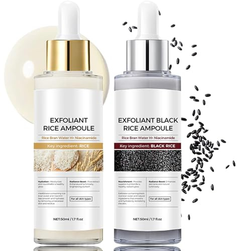 Peel Shot Glow Rice Ampoule Duo, Pure Skin Peel Shot, Mitesserentferner Sanfte Peeling Gesicht, Weiße & Schwarze Reis Peeling Gesicht, Reis Peelingserum Porenreinigung, Feuchtigkeits, Gesichtspeeling