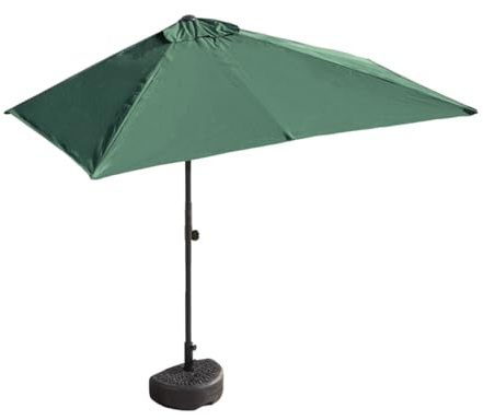 Demi parasol mural rectangulaire réglable avec manivelle, protection UV et résistance au vent, base remplie d'eau pour balcon et jardin (marron, 270°)