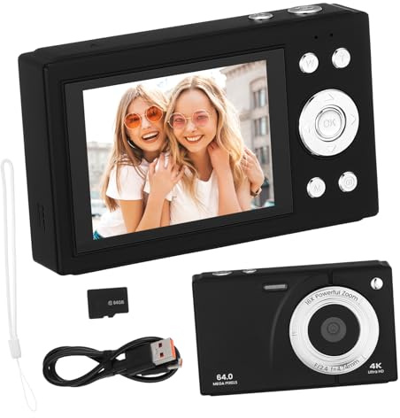 DOITOOL 64gb Appareil Photo Numérique De Voyage Compact Noir avec Zoom Et Écran Rétro pour Photos Et Vlogging