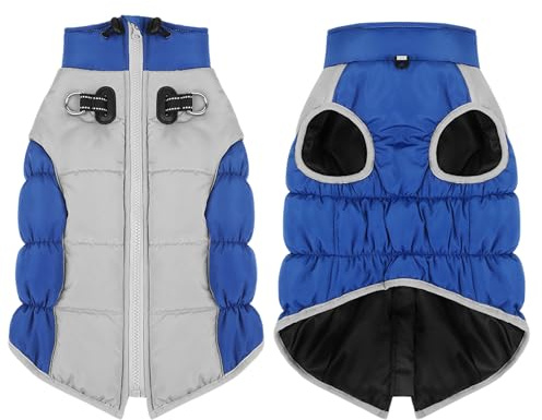 Winter Hundemantel für Mittelgroße Hunde, Warmer Hundemantel mit Double-D-Ring, Welpen Hunde Winddichte Outdoor Skifahren Mantel Jacke Weste Bekleidung (Blau, XL)