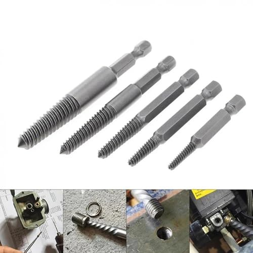 Jonikuper 5-teiliges Sechskant-Schraubenausdreher-Set zum Entfernen beschädigter, abisolierter, verrosteter und gebrochener Schrauben und Bolzen aus Holz und Metall mit 1/4-Zoll-Schaft