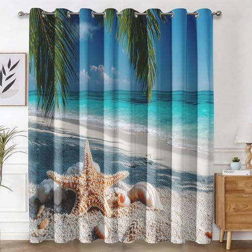 Genérico Cortinas Salon Playa Tropical, Cortinas Dormitorio Estrella de Mar Concha Caparazón Decoracion Habitacion Ventana, Termicas Aislantes, con Anillas, 117x138 2 Piezas (An X Al) L-C&22