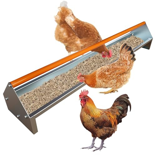 Futtertrog Hühner, 115cm Futterautomat Hühner aus Verzinkter Stahl mit Abflusslöchern & Drehstange, 15L Futterspender für Geflügel, Hühnerfutter für Hennen, gänse, Enten - Orange
