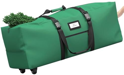 Christmas Tree Storage Bag with Rolling Wheels, Fits for 7.5FT/9FT Large Artificial Christmas Trees, Anti-Tear Heavy-Duty 600D Oxford Cloth, Waterproof and Dustproof
