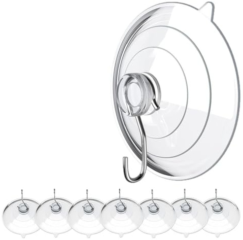 Fegtrtyoa Lot de 8 Grands Crochets à Ventouse Transparents de 6 cm avec Crochets Métalliques, sans Perforation, Réutilisables