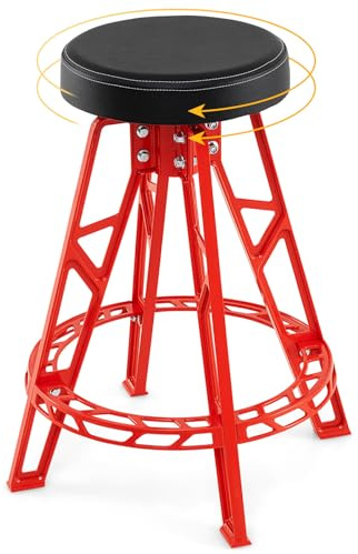 GYMAX Tabouret d'Atelier Haut Pivotant 71,5 cm, Siège Rond Rembourré, Repose-Pieds et Cadre en Aluminium Robuste, Charge Max.182kg, pour Mécanicien, Atelier, Réparation Automobile