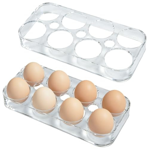 ZXBBTZ 2 PCS Hueveras para Frigorifico, Hueveras Nevera de Plástico para 16 Huevos(2x8), Soporte Huevos para Cocina, Organizador Huevo Nevera Transparente para Proteger Huevo de Posibles Daños