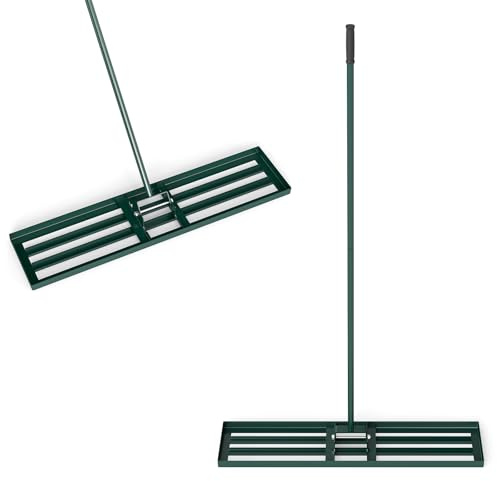 HOMASIS Râteau de Nivellement de Pelouse, Raclette à Gazon en Métal avec Manche et Poignée Ergonomiques 170CM, Outil de Nivellement pour Jardin, Pelouse, Terrain de Golf (Vert, 106 x 25 cm)