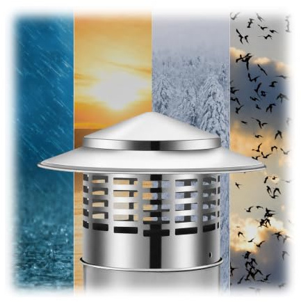 Comignolo in Acciaio Inox 304 Tappo per Camino Rotondo 40 75 110 200mm | Terminale Canna Fumaria con Rete Antipioggia Antivento Copertura per Stufe a Legna e Tetto Esterno(110mm/4.3in)
