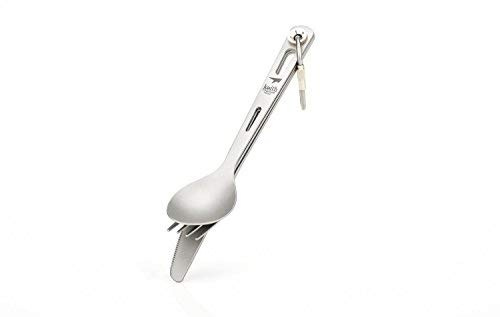 Keith Titanium 3-teiliges Geschirrset Ti5310, Leichter Löffel, Gabel und Messer mit Karabiner, perfekt für Camping, Reisen, Wandern, Picknicks und den Einsatz im Freien