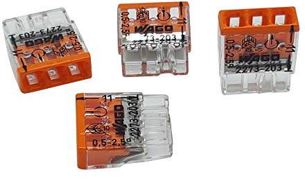 30 Stück Wago 2273-203 COMPACT-Verbindungsdosenklemme Ø 0,5-2,5 mm², 3-polig, transparent/orange | Transparente Anschlusskastenklemme in Orange, geeignet für eindrähtige Leiter, 3-Fach Kompakt-Steckklemme Set