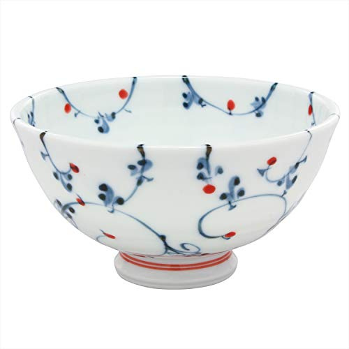Hasami Ware Rice Bowl, Small, Dot Arabesque Red