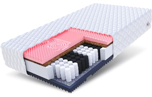 FDM GINASO Memory Foam Taschenfederkernmatratze 90 x 200 cm Atmungsaktive 7-Zonen Matratze Kokos Allergiker 22 cm Höhe H3/H4 Mittelhart/Hart (60-120 kg) - Bezug Waschbar
