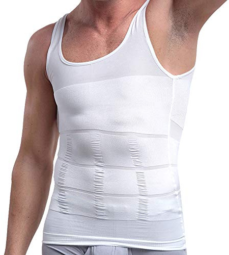 Taoqiao Kompressionsunterwäsche Männer Körper abnehmen Herren Tanktop figurformendes Unterhemd für Männer Sport Fitness Bodyshaper Bauchweg (Weiß L)