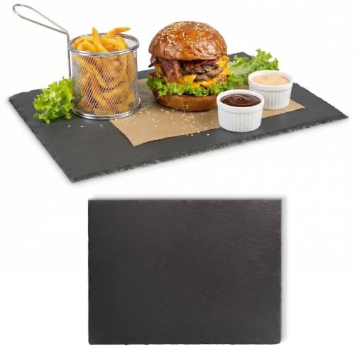 Novaliv 2x Schieferplatten I rechteckig I 40x30x0,5 cm I Schiefer Platten Schieferteller Servierteller Servierplatten Schiefer Teller Set Dekoplatte