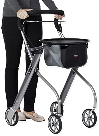 Stander Let's Go Rollator für den Innenbereich, leicht, 4 Räder, Euro-Stil, mit Ablage, zusammenklappbare Mobilitätshilfe für Senioren von Trust Care, Silber