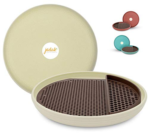 JoDaK Vogeltränke und Insektentränke (beige) Vogelbad stehend groß, Kunststoff frostsicher und Winterfest, Garten-Dekoration, Balkon Deko Schale