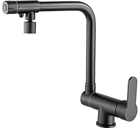 Grifo De Cocina 3 Vías Osmosis Con Abatible, Dos Salidas Mezclador De Fregadero En Latón 360° Giratorio Con Aireador, Negro