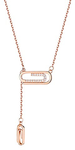 HCMA 925 Sterling Silber Büroklammer Halskette für Frauen Lange Quaste Rose Gold Halskette Freundschaft Schmuck Geschenk