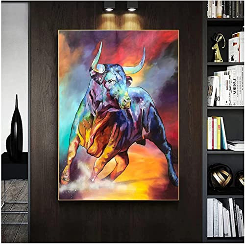 Poster Bild 70x120cm Kein Rahmen Abstrakte Bunte Stier Gemälde Tier Wandkunstdrucke Wohnzimmer Dekor Gemälde Wand Wohnkultur