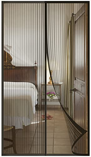 DIKER Mosquitera Cortina Puerta Magnetica Imantada Exterior Corredera, Antimosquitos con Imanes, Tela Mosquiteras de Ventanas para Puertas del Balcón, Magnético Automático(160x200cm,negro)