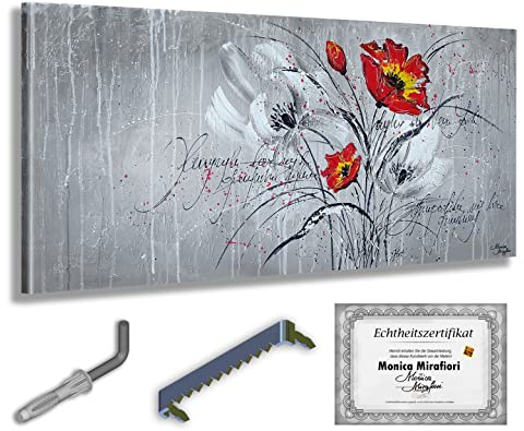 Monica Mirafiori I 100% HANDGEMALT I Gemälde Red Poppy 140x70cm | Gemälde Handgemalt | Acrylgemälde | Sehr Großes Acrylbild I Moderne Kunst I Kunstbilder