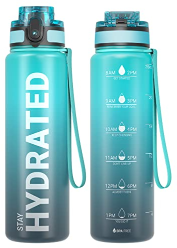 Sahara Sailor Leakproof Water Bottle 750ML, Tritan BPA Free Motivational Sport Drinks Bottle with Clear Time Marker, Lock Cover, Easy Clean Brush, Durable for Gym, School, Hiking, Cycling (1 Bottle)