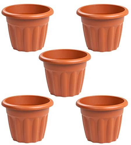 (Set of 5) 33cm Terracotta Plastic Round Planters Indoor/Outdoor Plant Pot Lightweight & Weather Resistant Contemporary Design Style Garden Planters Plant Herb Flower Pot Nursery Pot For Home
