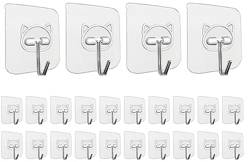 Elegana Klebehaken zum Aufhängen, 24 Stück, robuste Wandhaken, 15 kg, 304 Edelstahl, selbstklebende Haken, wasserdicht, Badezimmer-Haken, transparente Klebehaken für Küche, Glastür