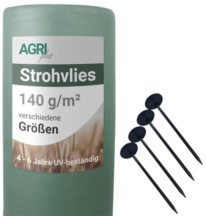 AGRI plus Strohvlies 13 x 12,5 m - mit 12 Kunststoffnägeln I 140 g/m² Schutzvlies aus Polypropylen I Reißfestes Heuvlies für langfristigen Schutz I Abdeckvlies wetterfest & UV-beständig