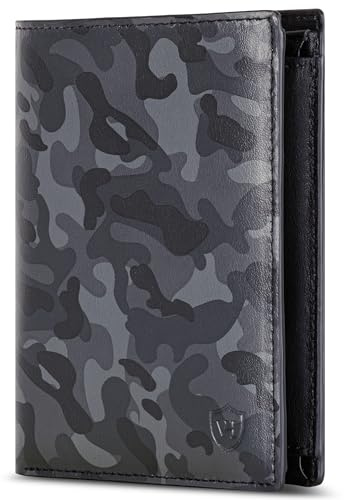 VON HEESEN Leder Geldbörse RFID Schutz I Echtleder Geldbeutel für Damen & Herren I Portemonnaie Brieftasche Wallet Portmonee (Camouflage Grau)