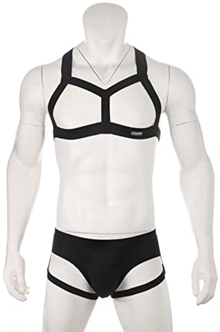 WEITING Männer Brustgeschirr Set Elastischer Schultergurt Beingurt Gürtel Sexy Unterwäsche Kostüm Clubwear Body-Schwarz, XXL