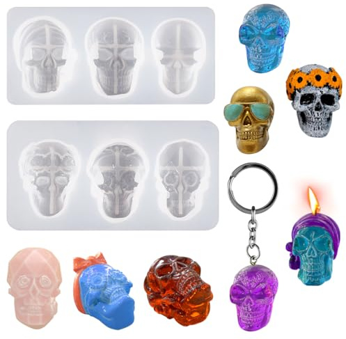 Voyyphixa 6 Pièces Moules en Résine Silicone en Forme de Crâne Moule de Coulée de TêTe Mort 3D Skull Resin Molds Moule en Epoxy pour Moulage pour Pendentifs Décorations d'Halloween (Skull Mold)