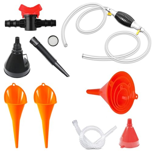 Lxoraziy Universal Funnel Set - Long Mouth Fuel Funnel with Filter Screen & Removable Hose for Car & Motorcycle