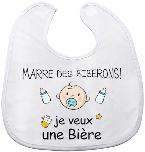 Bavoirs Bebe(MARRE DES BIBERONS! je veux une Bière), FUKPO Ajustable Bavoirs Bébé Coton Garçon Fille, Bavoir Personnalisé Naissance Bébé Cadeau Humoristique Original Blanc, Générique Grand, 37 x 23cm