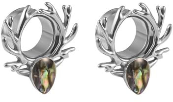 Wycian Ohr Tunnel Dehnset, Tunnel 6mm Silber 2G Anhänger Edelstahl Geweih mit Wassertropfen für Neujahr Edelstahl Tunnel 2Er Schmuck Geschenk