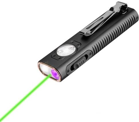 TrustFire Mini X3 Rechargeable EDC Flashlight with White, Flood, UV & Green Beam, 1050 Lumens Portable Flat Flashlight, Four Light Sources Pocket Light for Emergency (Black)